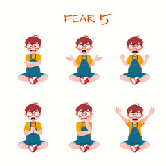 Set of kid boys showing fear expression.Vector illustration.
