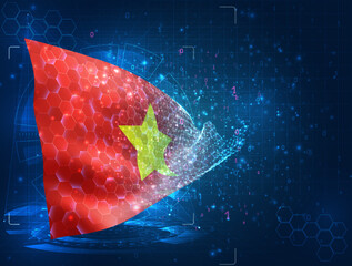 Vietnam,  vector flag, virtual abstract 3D object from triangular polygons on a blue background