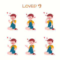 Set of kid boys showing love expression.Vector illustration.