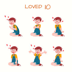 Set of kid boys showing love expression.Vector illustration.