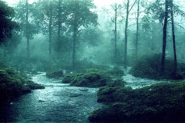 Obraz premium Rain heavy rain at a park raining in the forest raining woods heavy rain in the forest woods Heavy rain can cause pooling overflowing rivers and runoffs and flooding