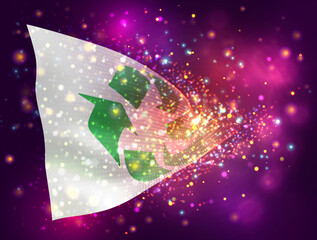 Recycling, on vector 3d flag on pink purple background with lighting and flares