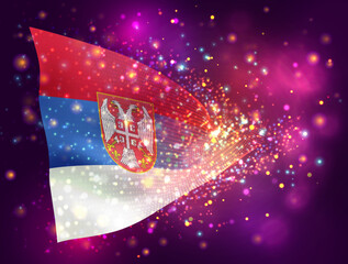 Armenia, vector 3d flag on pink purple background with lighting and flares