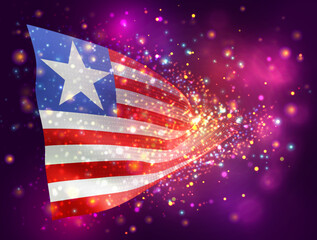 Liberia, vector 3d flag on pink purple background with lighting and flares