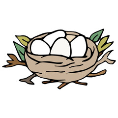 Vector illustration of bird nest isolated on white background.