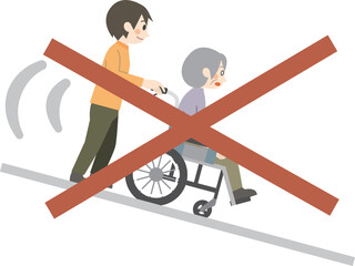 車椅子　坂をおりる　介護　悪い例