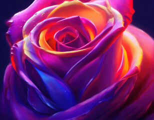 Naklejka premium colorful red pink rose zoomed scene, fairytale style