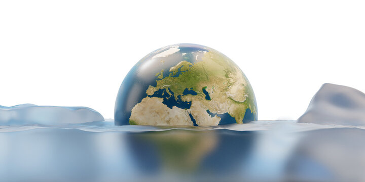 melted ice and sea level rise. planet earth under water 3d-illustration. elements of this image furnished by NASA