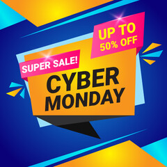 Cyber Monday sale banner social media post template for business promotion vector illustration