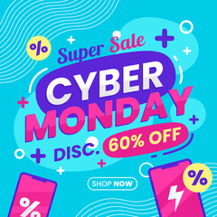 Cyber Monday sale banner social media post template for business promotion vector illustration