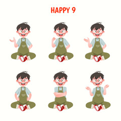 Set of kid boys showing cheerful expression.Vector illustration.