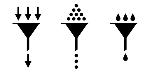 Cartoon filter funnel for oil, fuel, gasoline or diesel. Car parts Accessories. liquids car watering can symbol or logo. Element chemistry icon with drops of water or arrow