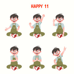 Set of kid boys showing cheerful expression.Vector illustration.