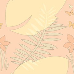 pink color tropical flower and leaf shape seamless