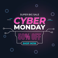 Cyber Monday sale banner social media post template for business promotion vector illustration