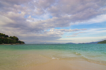 White sand beach sea wave sky with cloud