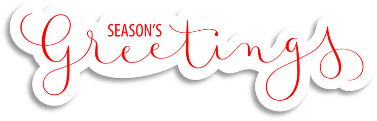 SEASON'S GREETINGS red brush lettering banner on white sticker on transparent background © HowLettery Studio