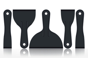 Plastic Putty Knife Set on White Background. Putty Scraper Isolated.