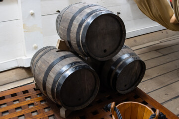 A powder barrels in storage Room on the battle vessel