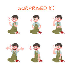 Set of kid boys showing surprised expression.Vector illustration.