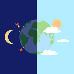 Earth collection. World vector illustration set. Day of night.