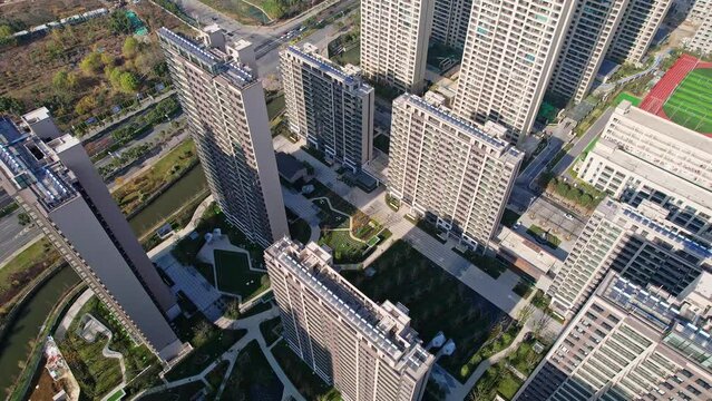 aerial view of modern high apartments in new residential district