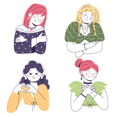 Set of women that love themselves. Concept of taking care of yourself.