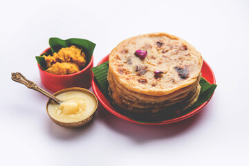 Puran poli, Puran roti, Holige, Obbattu, or Bobbattlu, is Indian sweet flatbread from Maharashtra