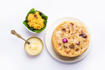 Puran poli, Puran roti, Holige, Obbattu, or Bobbattlu, is Indian sweet flatbread from Maharashtra