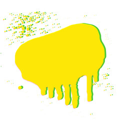 Self-adhesive, neon yellow liquid dripping label, 1 graphic element. Illustration spray bomb tag vivid color urban street art spirit