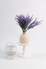 beautiful bouquet of flowers in vase on white background