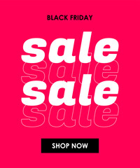 Black Friday modern web banner template with line text. Design for Black Friday sale banner. Advertising sale poster with text lettering at pink background. Vector.