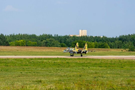 MAKS-2011. Soviet-Russian multipurpose fighter Su-35 (NATO - Flanker-E) on runway after landing. Close-up. Zhukovsky, Russia - August 16, 2011