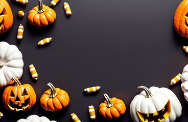 halloween Carved Pumpkin set on black background,candy 