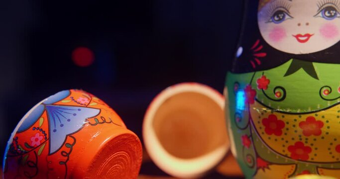 Close up of wooden matryoshka dolls