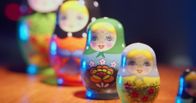 Close up of wooden matryoshka dolls