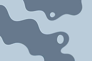 Abstract grey smooth waves and drops background. Plastic wavy liquid shapes illustration in water art style