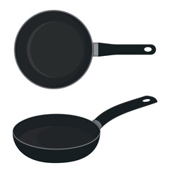 Black insulated frying pan with handle, color vector illustration