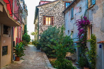 beautiful streets of the old town of Rijeka. Old houses, restaurants, narrow streets in the historic city