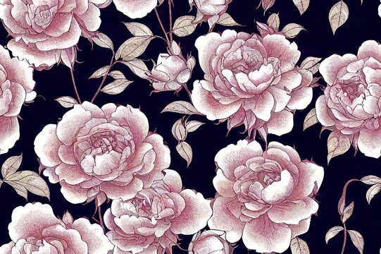 Vintage style floral seamless pattern design shabby chic roses and peonies repeating background for web and print © 2rogan