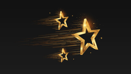 Golden 3d star on black modern background. Luxury award banner with stars falling. Vector illustration