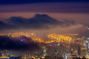 Fototapeta premium Cityscape at Dawn From Tai Mo Shan, Hong Kong