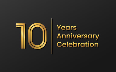 10 Years Anniversary, Perfect template design for anniversary celebration with gold color for booklet, leaflet, magazine, brochure poster, web, invitation or greeting card. Vector template