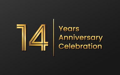 14 Years Anniversary, Perfect template design for anniversary celebration with gold color for booklet, leaflet, magazine, brochure poster, web, invitation or greeting card. Vector template