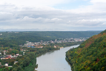 Fototapeta na wymiar Beautiful view to the Dniester river in Zalishchyky city Ternopil region, Ukraine