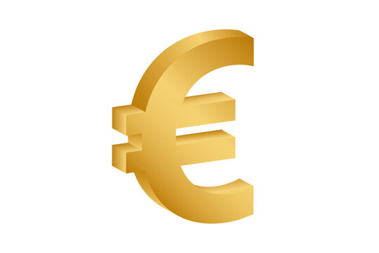 Golden Euro symbol isolated on white background. 3D style vector illustration