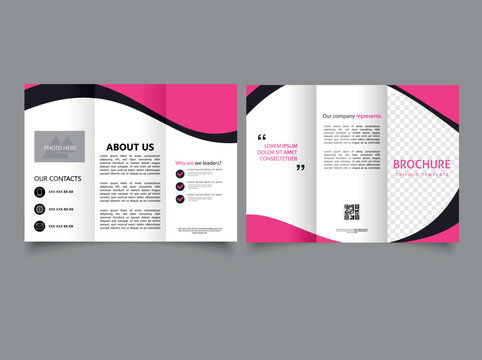 Trifold brochure with pink wave. Catalog Vector Template. Vector illustration