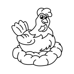 Cute hen coloring page illustration vector