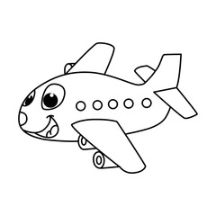 Funny airplanes cartoon characters with cute face vector illustration. For kids coloring book.