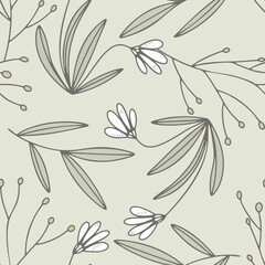 Sketch Hand Drawn Doodle Simple Abstract Floral Seamless Pattern